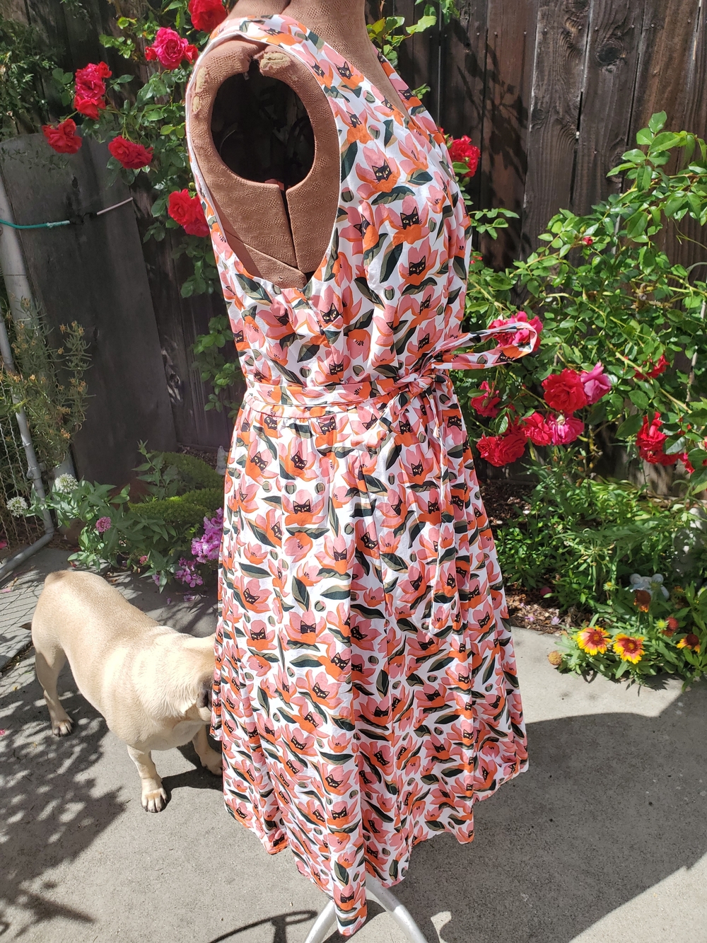 Modcloth Coral and White Cat Floral Midi Dress - Picture 5 of 6